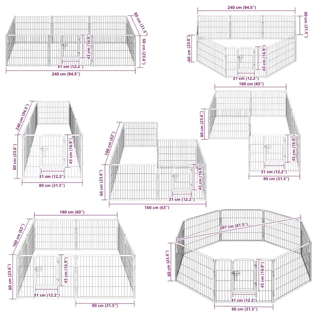 Box per Cani con 8 Pannelli in Acciaio 60x80 cm Nero 170572