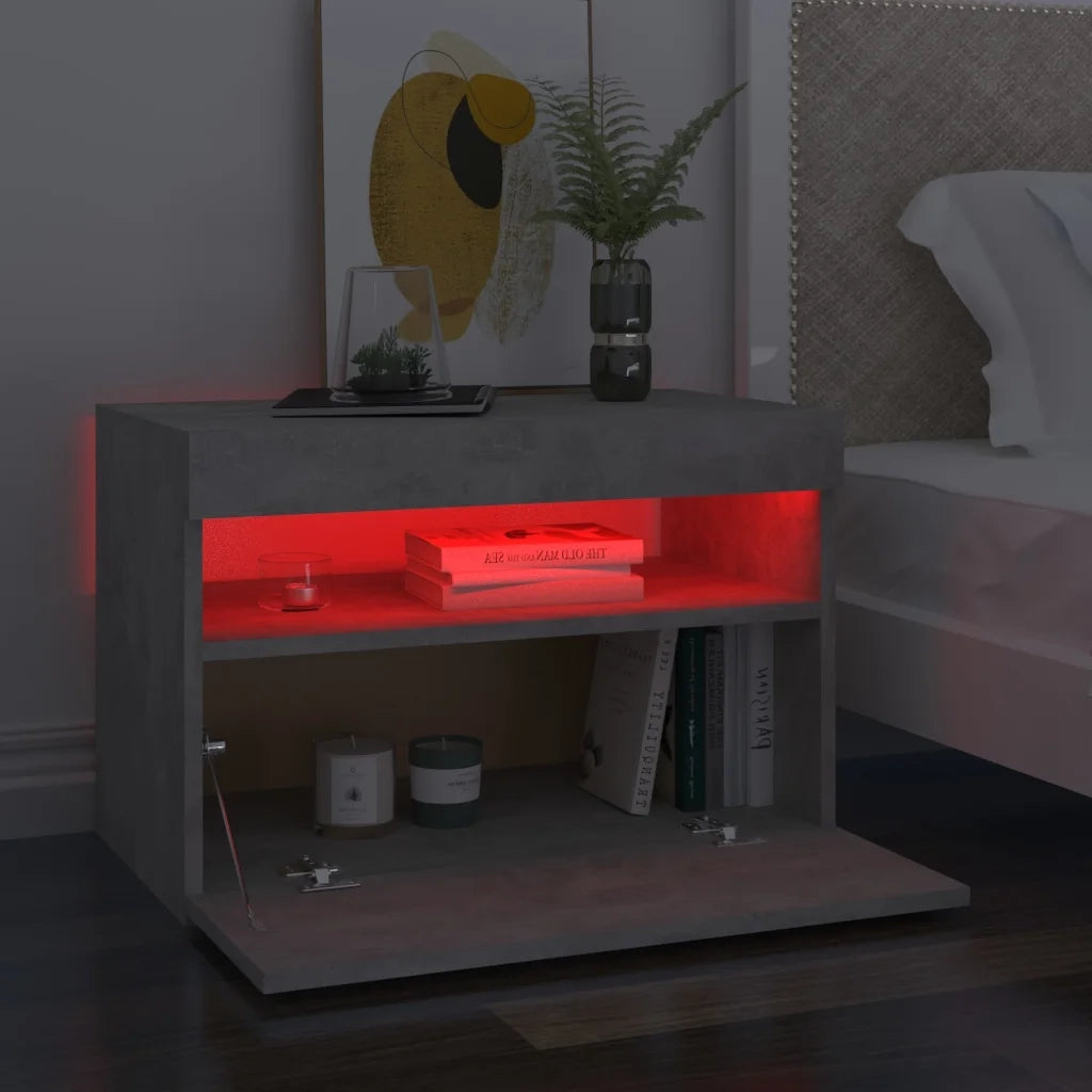 Set di 2 Comodini | Armadio da Notte | Mobiletto da notte con Luci LED Grigio Cemento 60x35x40 cm