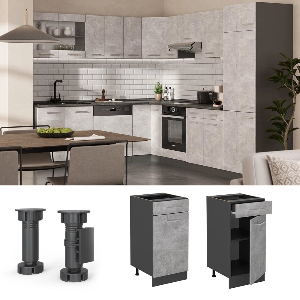 Vicco Mobiletto base per cucina Calcestruzzo 40 cm , PL Rovere