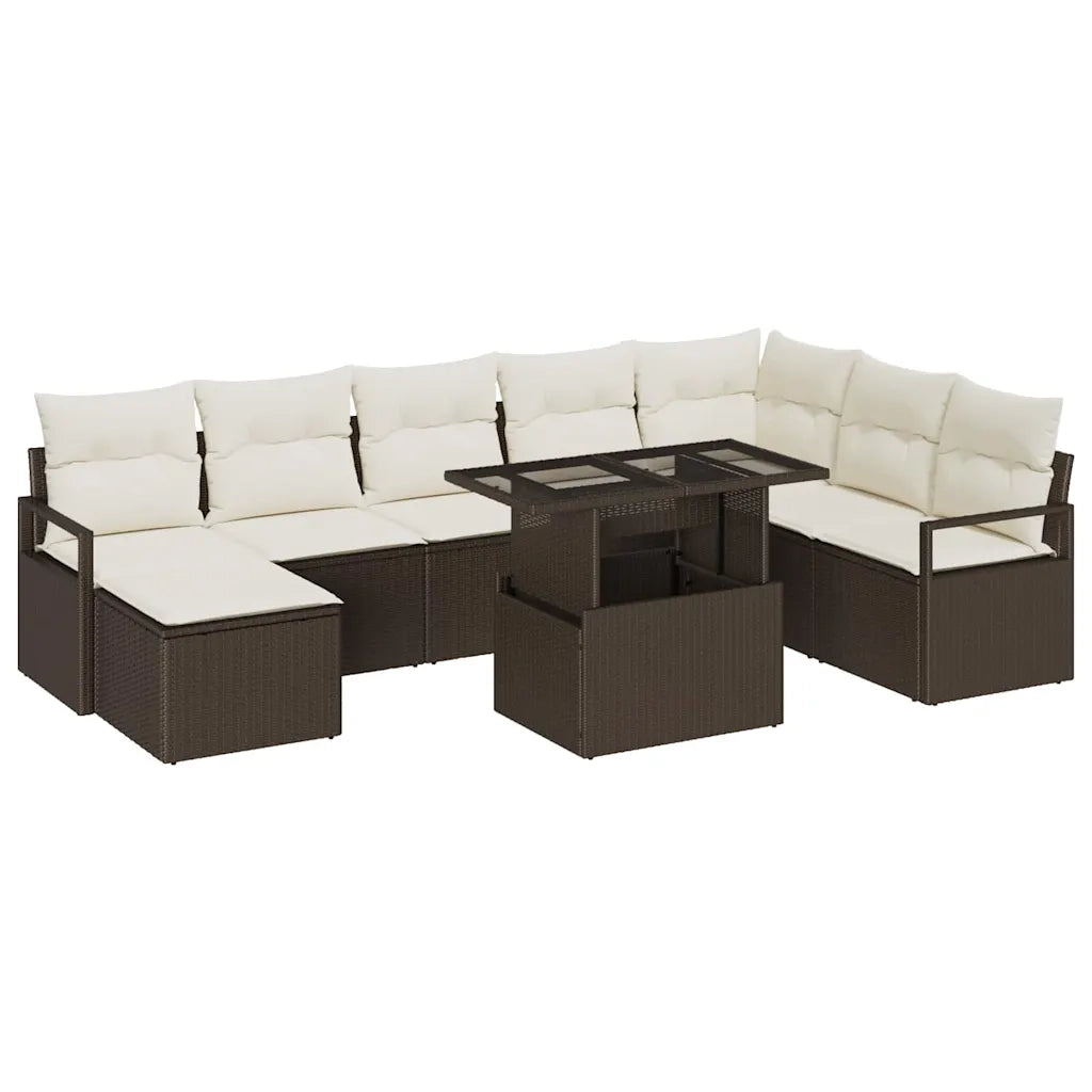 Set Divano da Giardino con cuscino 9 pcs Marrone e crema