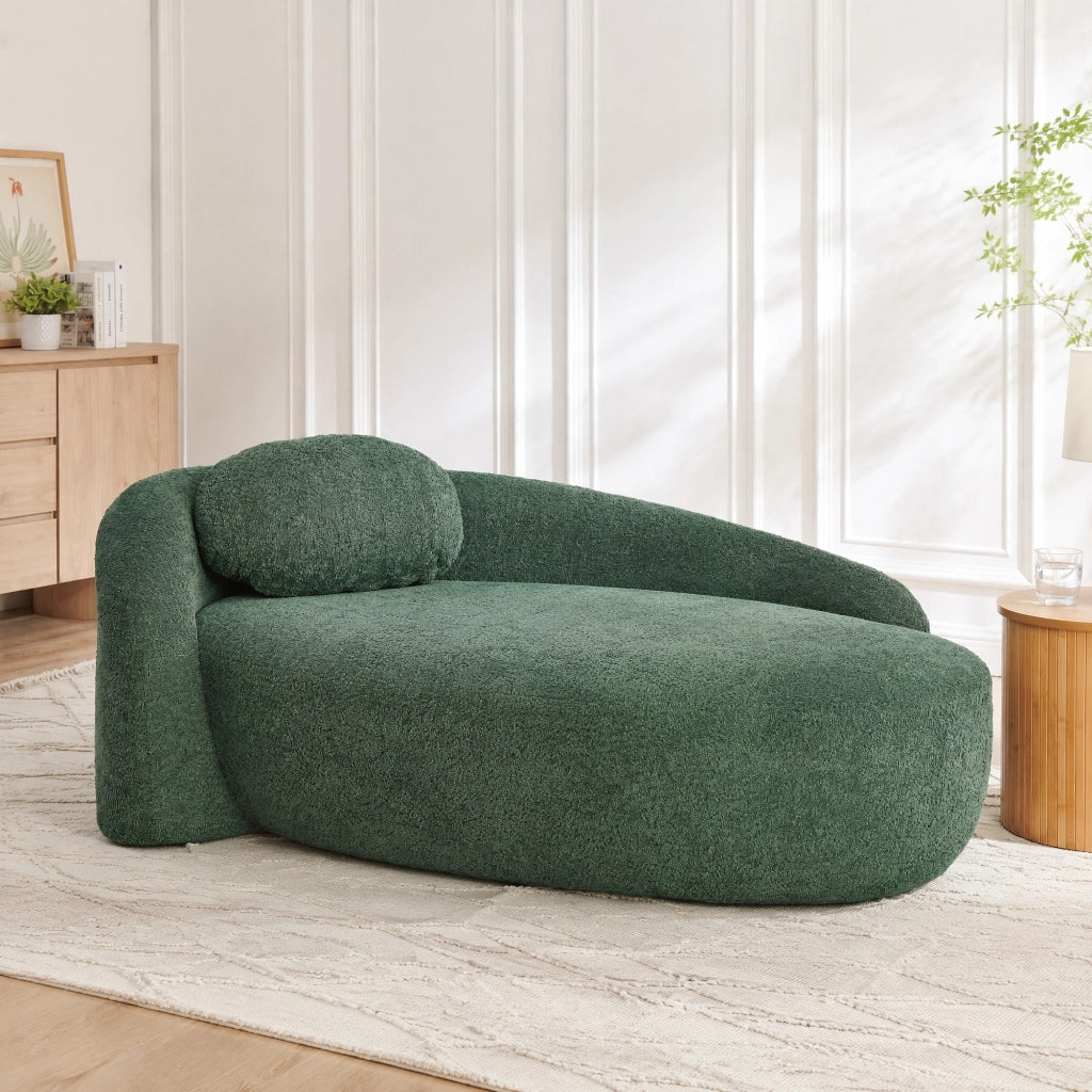 DIVANO minimalista arrotondato in tessuto teddy verde