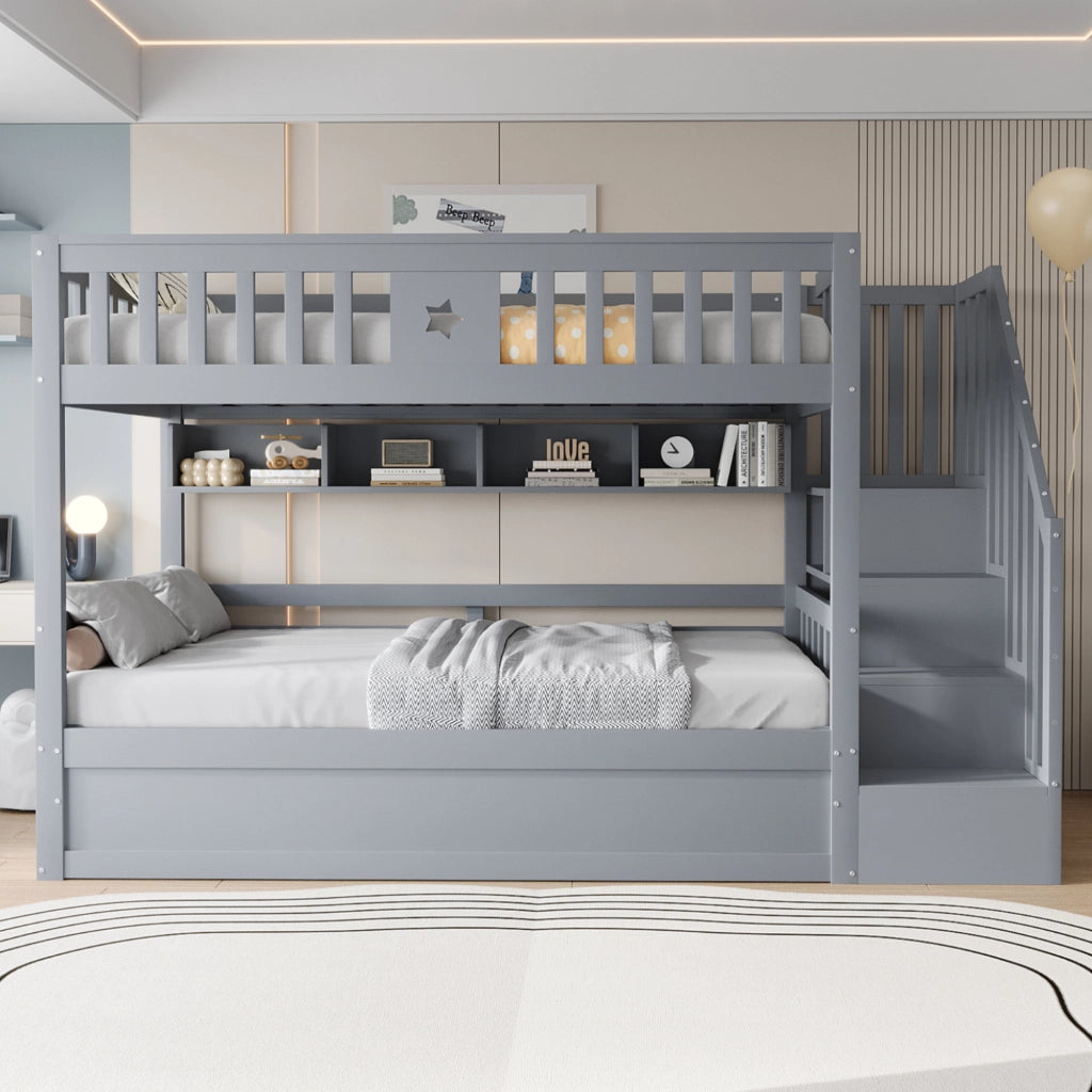 Letto a Soppalco con Contenitore Idraulico e Scaffali ¨C MINIMAL ¨C 90x200, Grigio