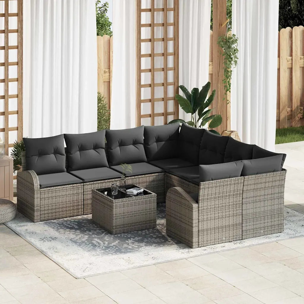 Set di divani con cuscino 9 pcs Grigio polyrattan 3354648