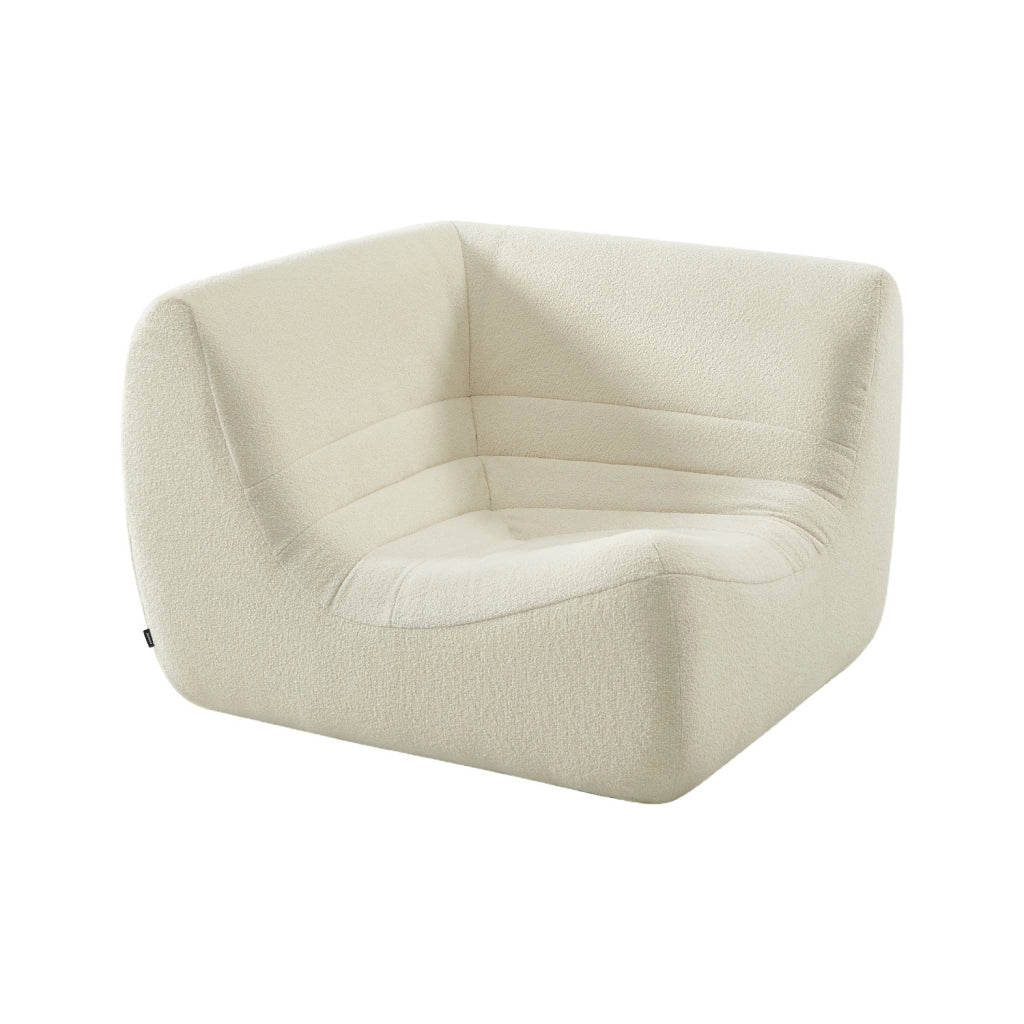 Poltrona angolare in bouclé testurizzato, bianco