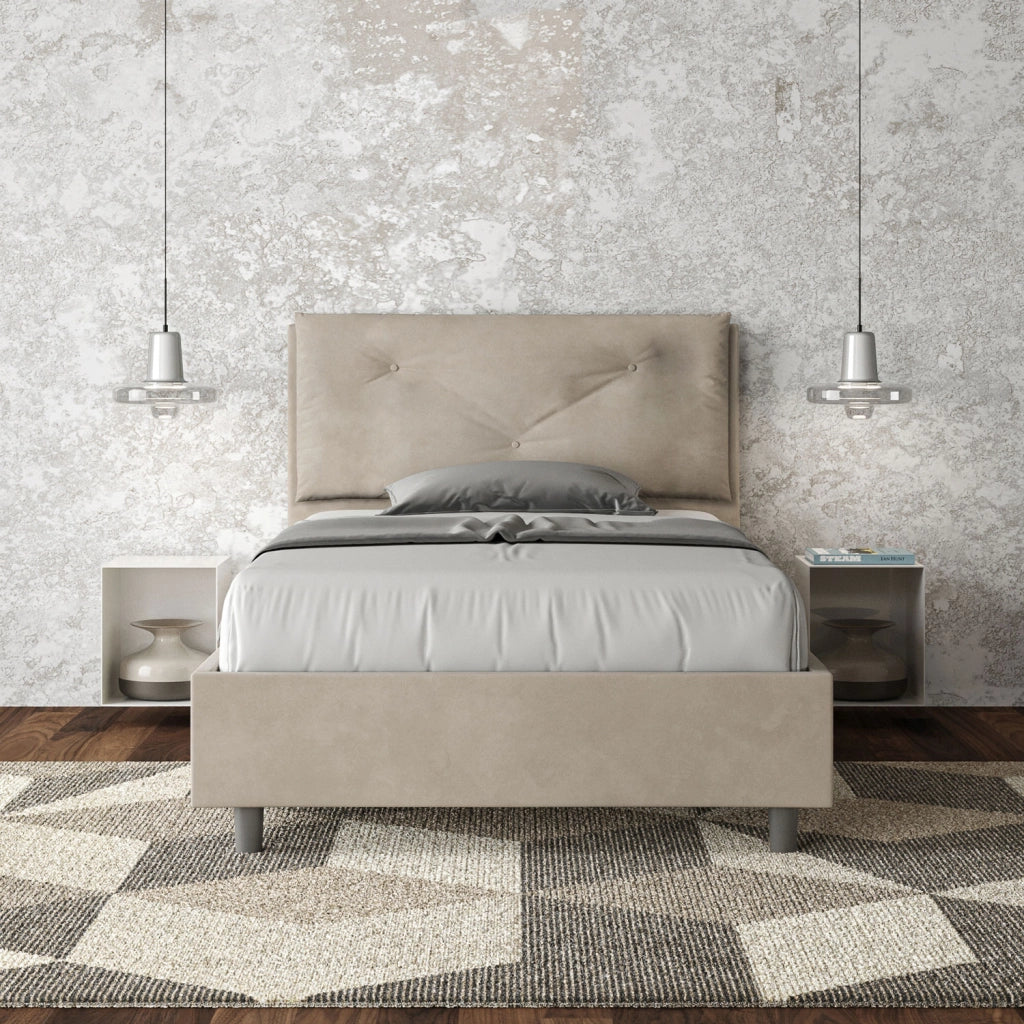 BS COM Letto una piazza e mezza contenitore imbottito 130x210 microfibra sabbia Large
