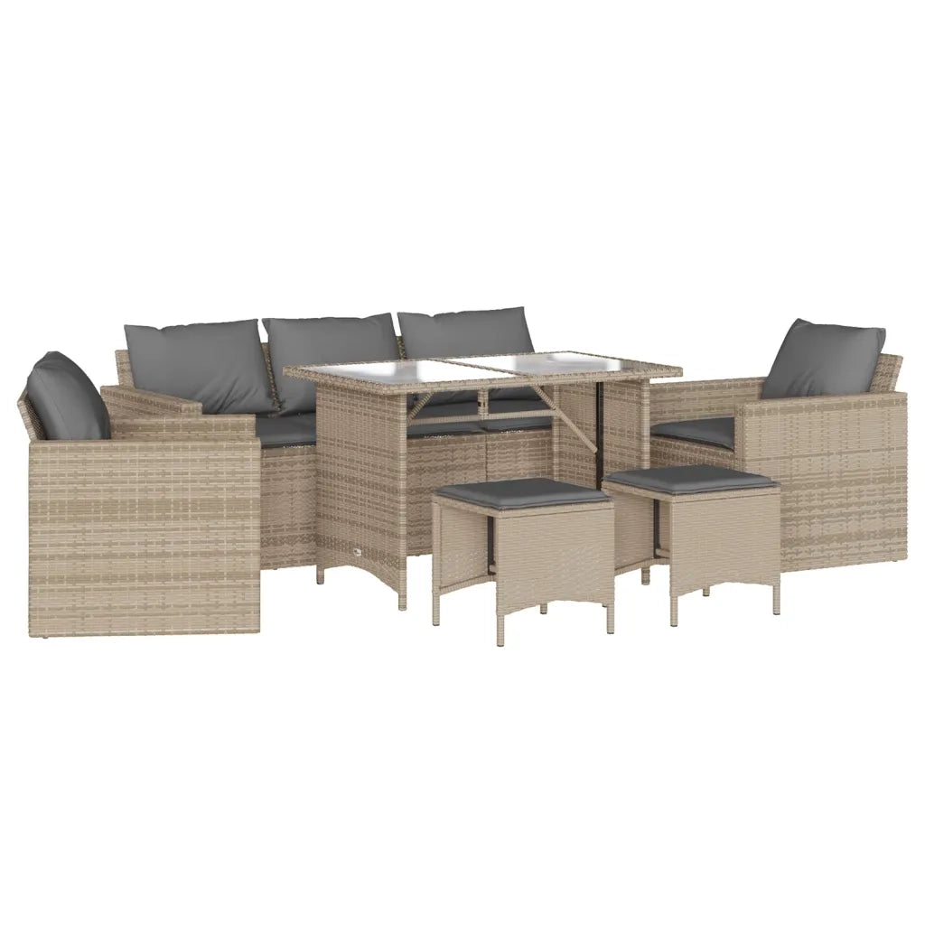 Set Divano da Giardino 6 pz con Cuscini Beige in Polyrattan