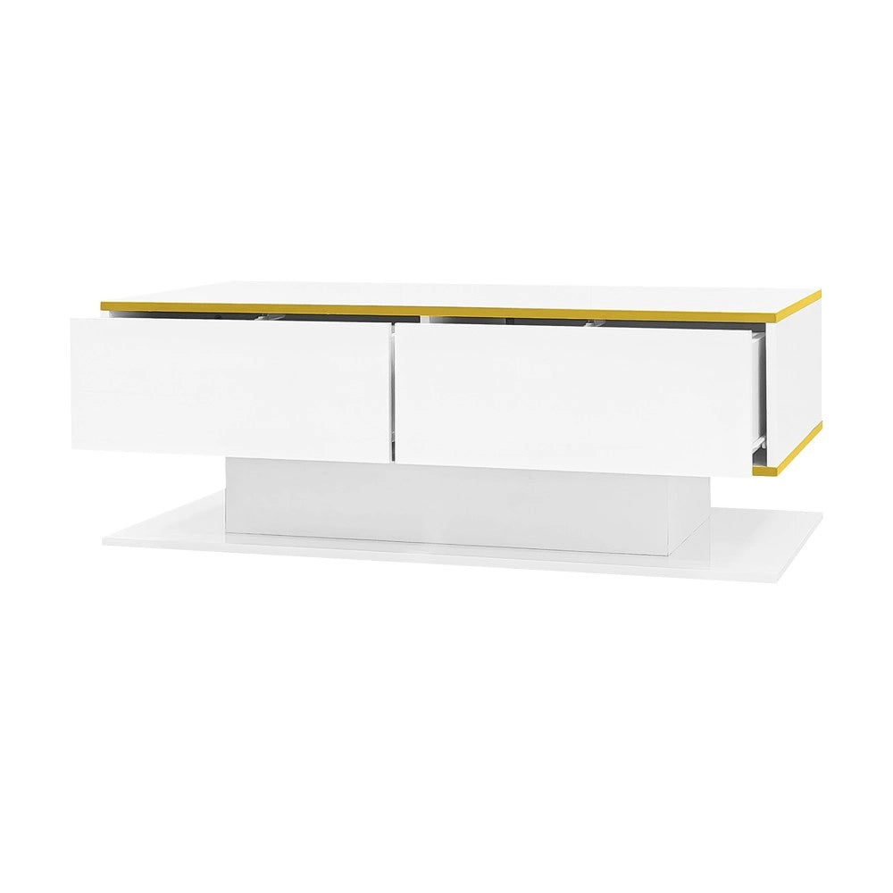 Tavolino da Caff¨¨ LED con Cassetti ¨C MINIMAL ¨C Lucido Oro, USB, 100 cm