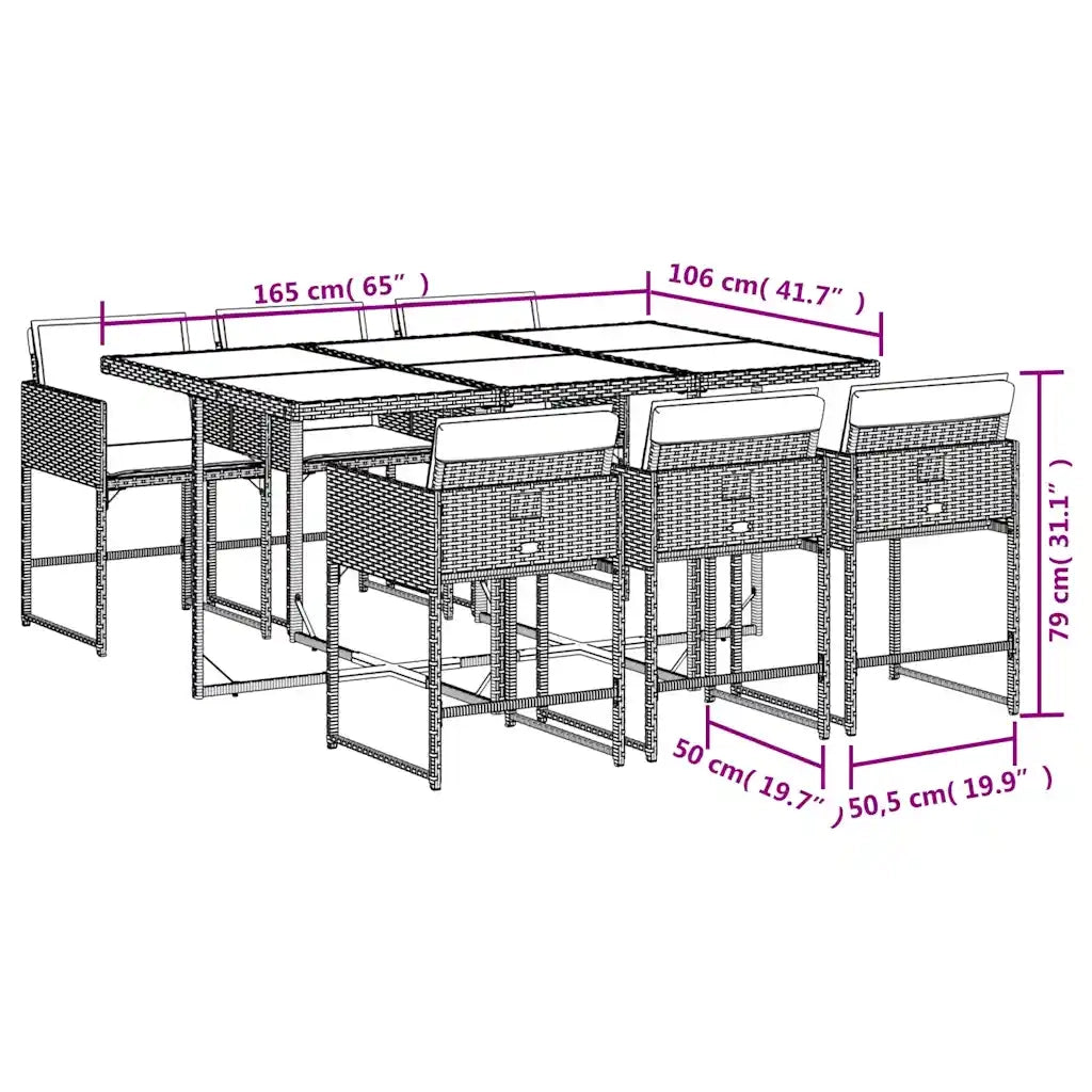 Set da Pranzo da Giardino 7 pz Cuscini Polyrattan Grigio Chiaro 3211271