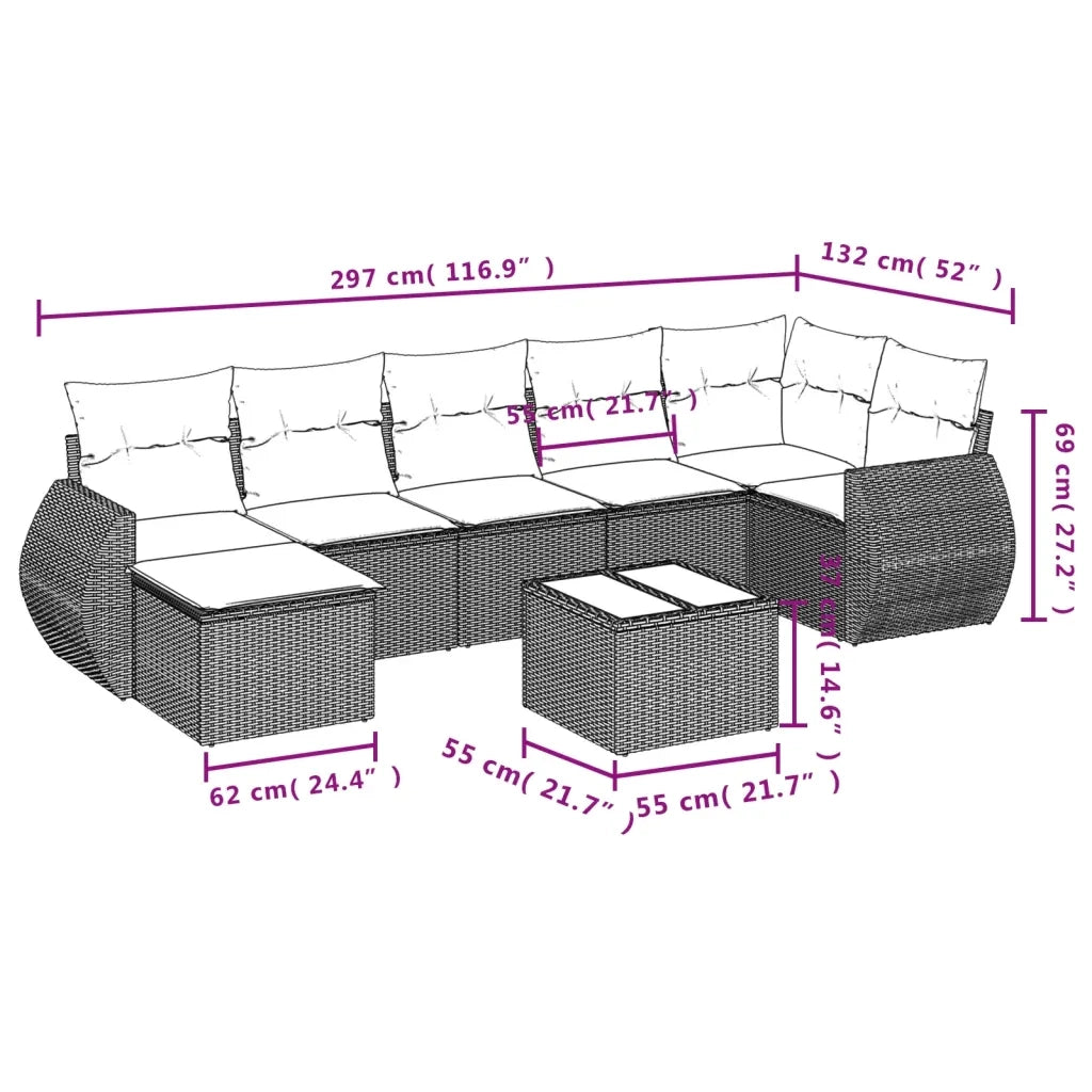 Set Divano da Giardino 8 pz con Cuscini Grigio in Polyrattan 3254027