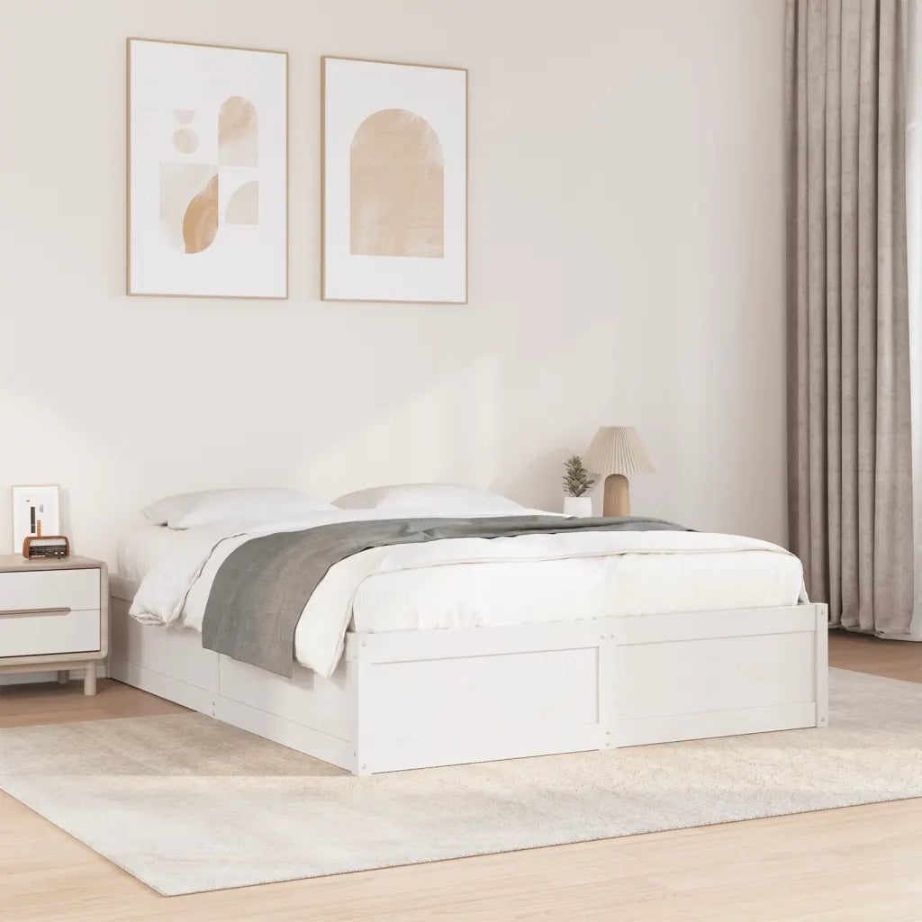 Letto senza Materasso-Struttura Letto Bianco 140x190 cm Legno Massello di Pino 841098