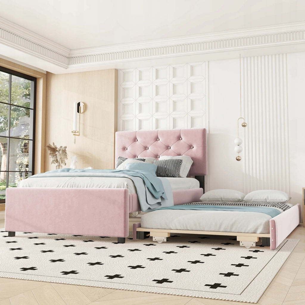 Letto imbottito 90x200 - Xylo - con contenitore rosa
