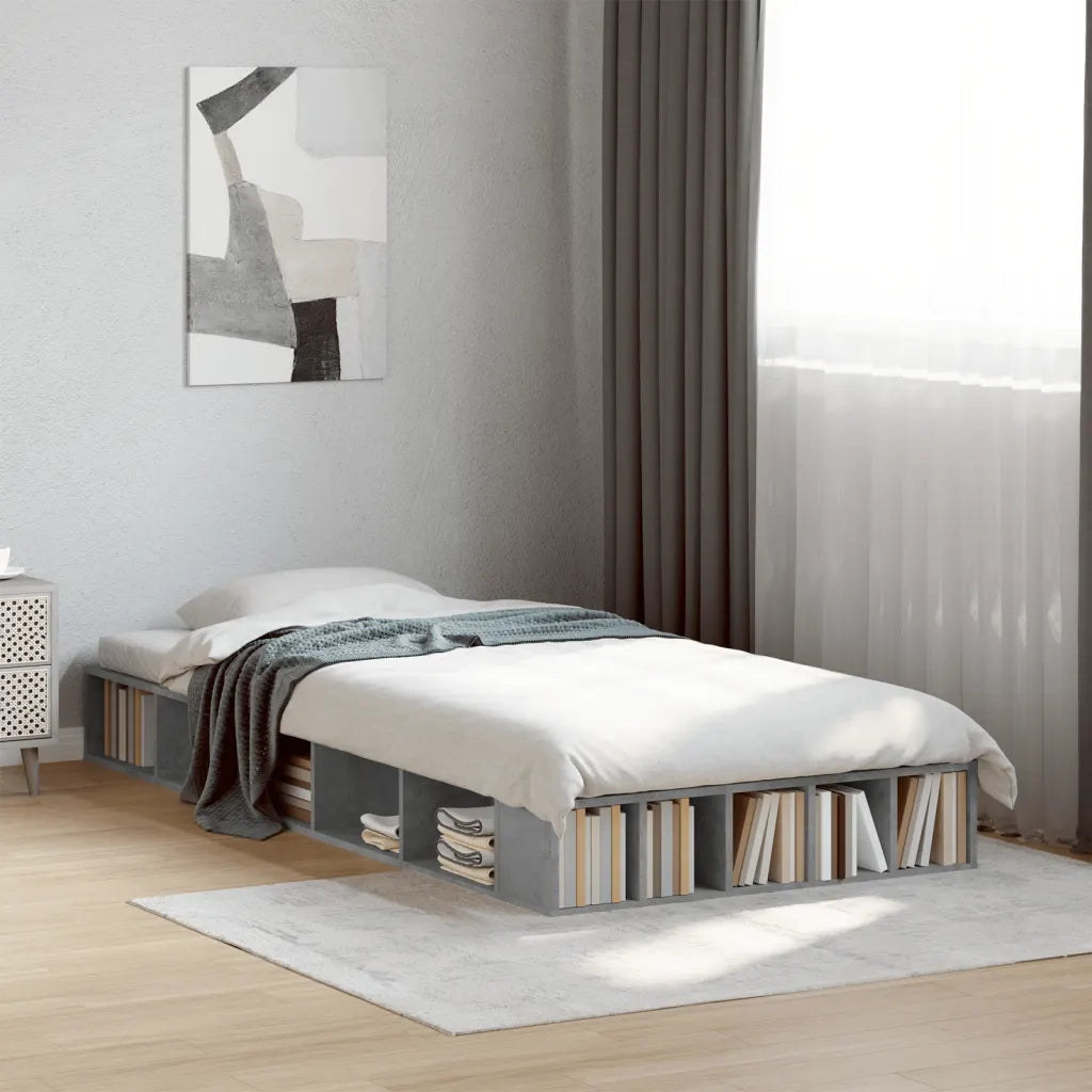 Letto singolo | Letto per adulti | Giroletto Grigio Cemento 90x190 cm in Legno Multistrato