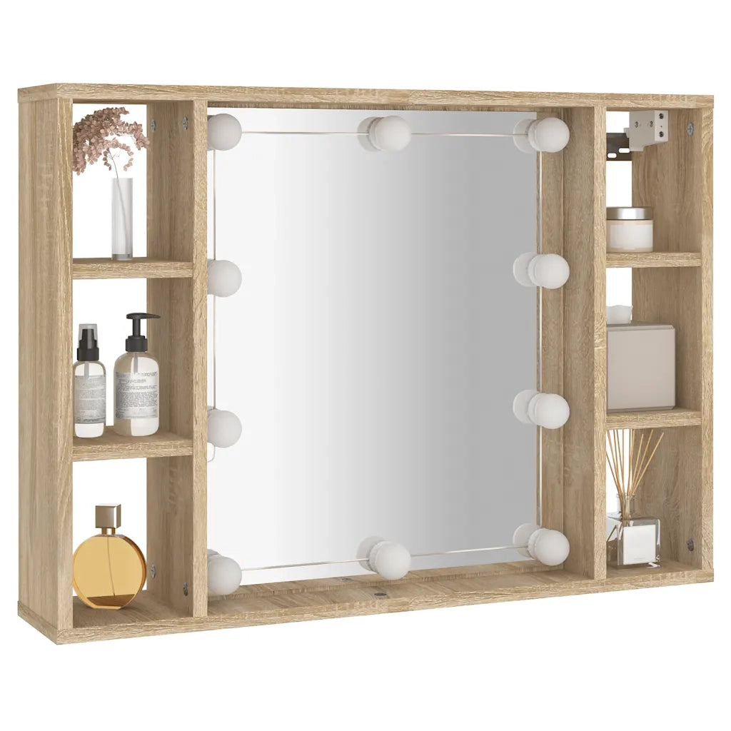 Mobile a Specchio con LED-Armadietto a Specchio Rovere Sonoma 76x15x55 cm