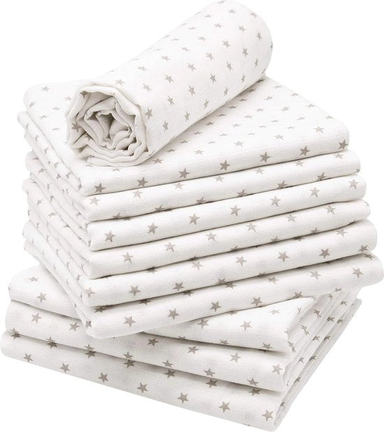 Set di 10 asciugamani da pavimento bianchi, stelle grigie, 80 x 80 cm, senza confezione regalo