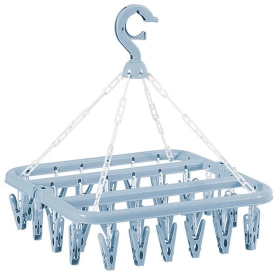 Drogeria Opvougbile con 32 clip, appoggio per calze, ripiegabile per appendere (blu)