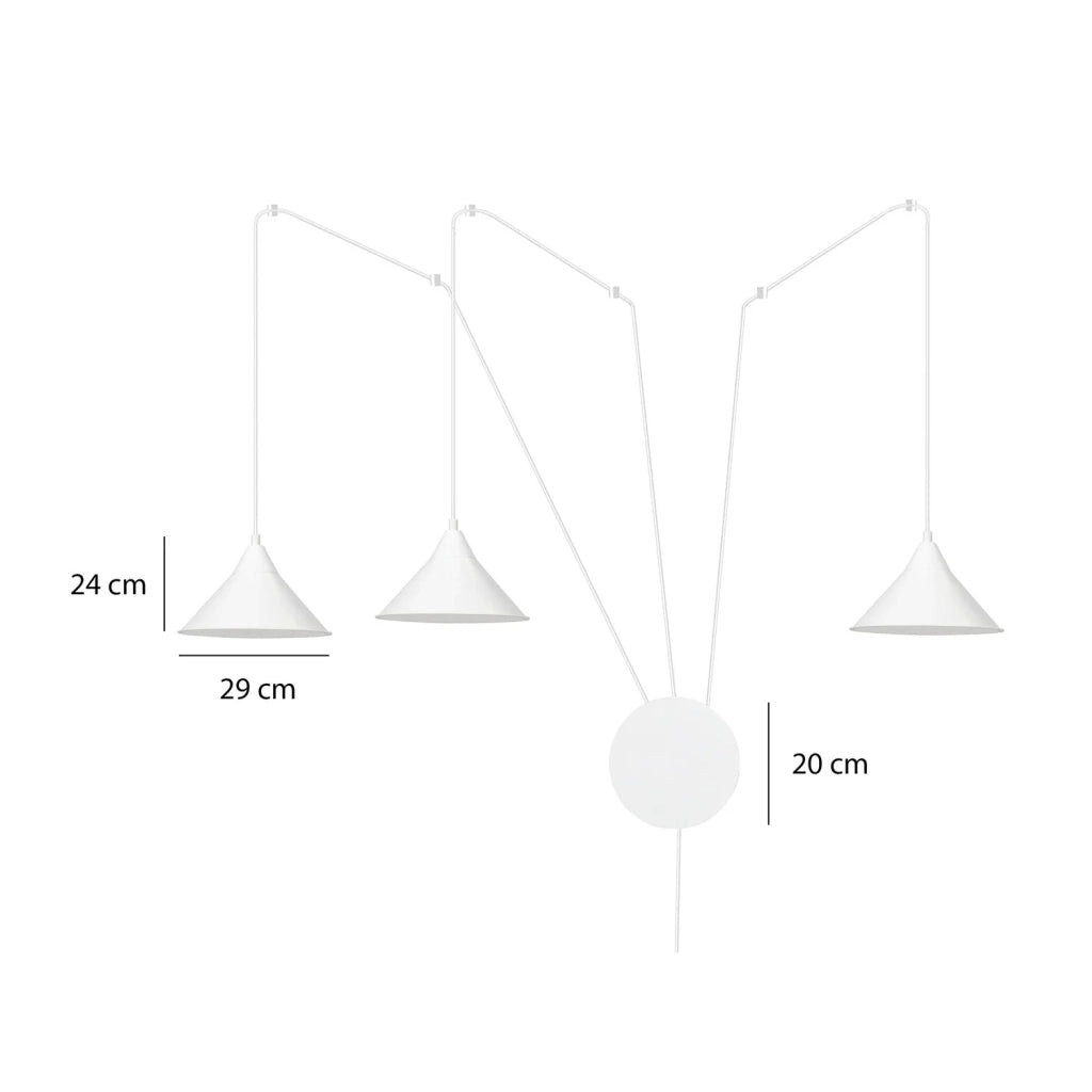Sospensione Minimal 3 Luci Fujin In Acciao Bianco E Paralume A Cono