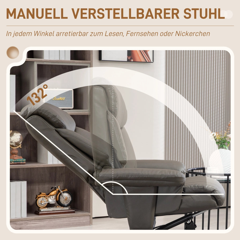 Poltrona Relax con Poggiapiedi e Schienale Regolabile ¨C Minimal ¨C Pelle Grigio