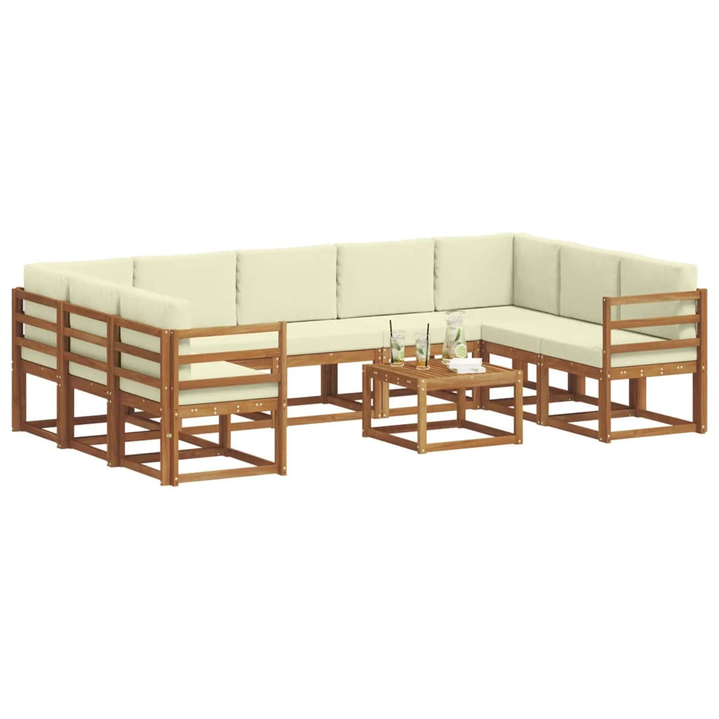 Set di divani da esterno con cuscino 10 pcs Naturale e Crema 3367003