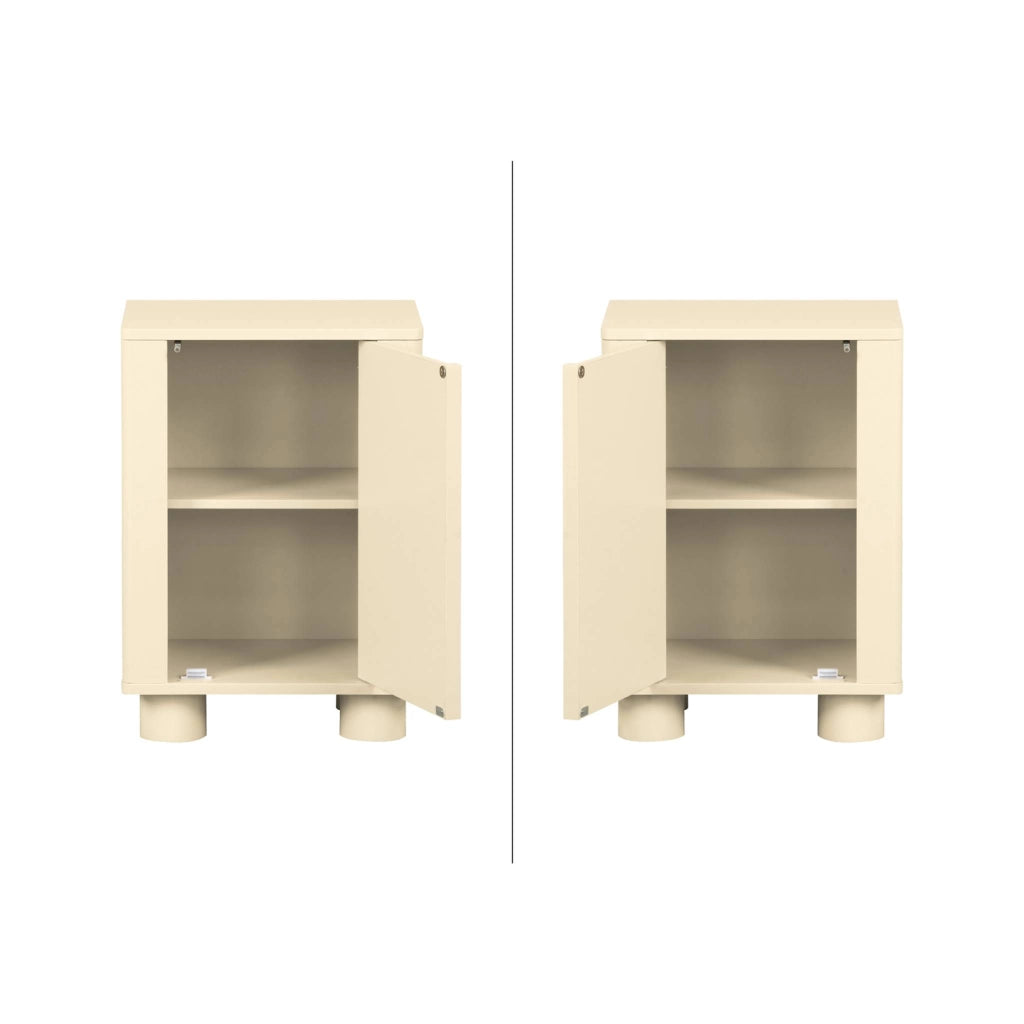 Comodino effetto legno di mango con 1 anta reversibile, beige