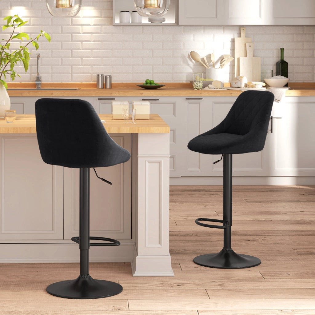 Set di 2 sgabelli da bar ¨C Minimal ¨C regolabili, girevoli, rivestimento in velluto, struttura in metallo nero