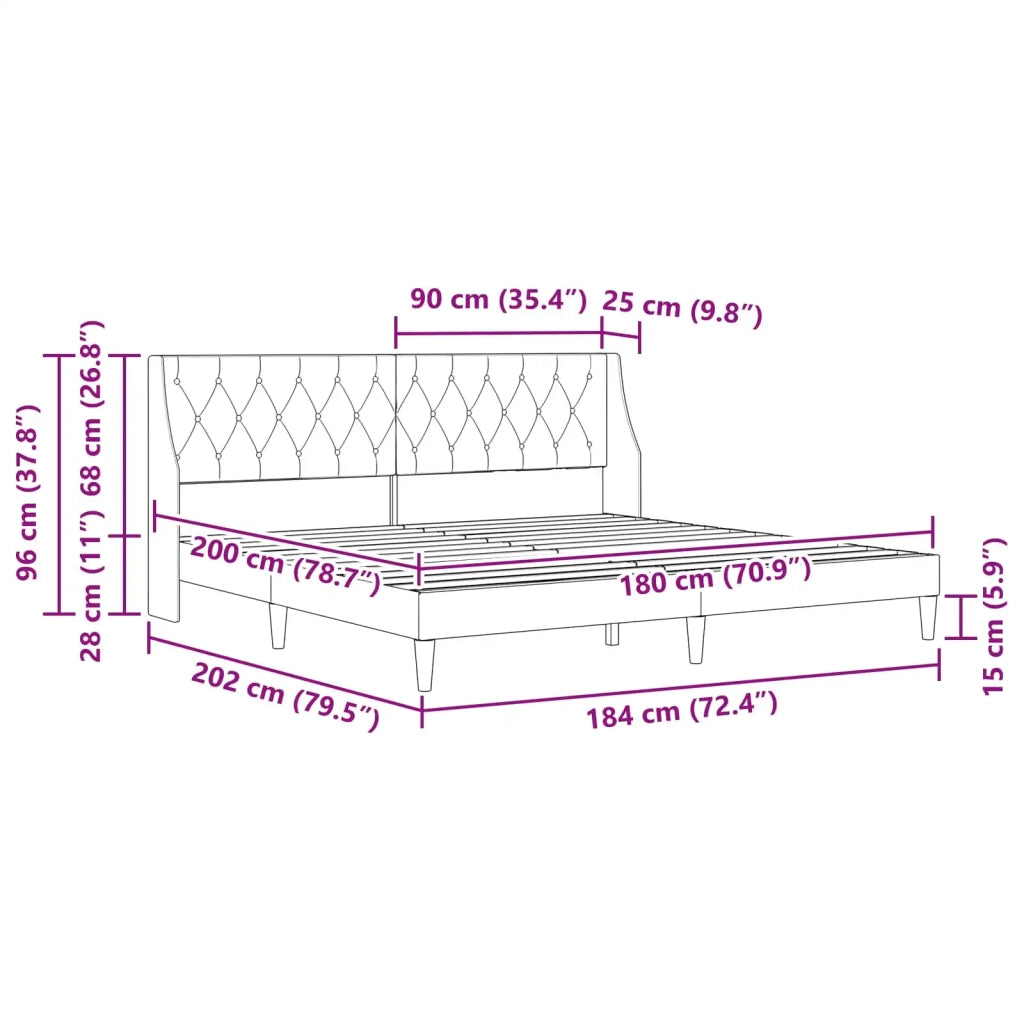Letto matrimoniale | Letto per adulti | Struttura del letto Grigio scuro 180 x 200 cm Velluto