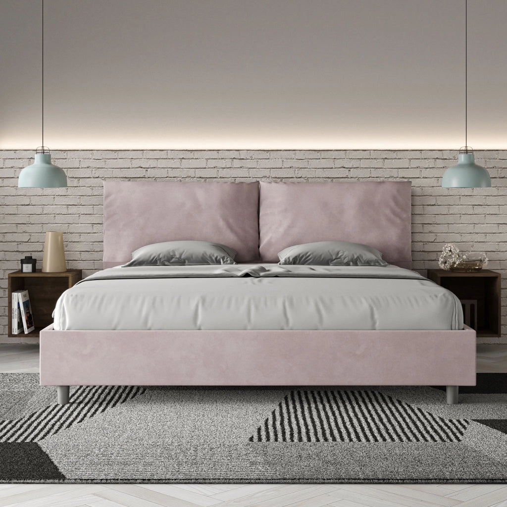 BS COM Letto matrimoniale king size contenitore imbottito 190x200 microfibra glicine Large