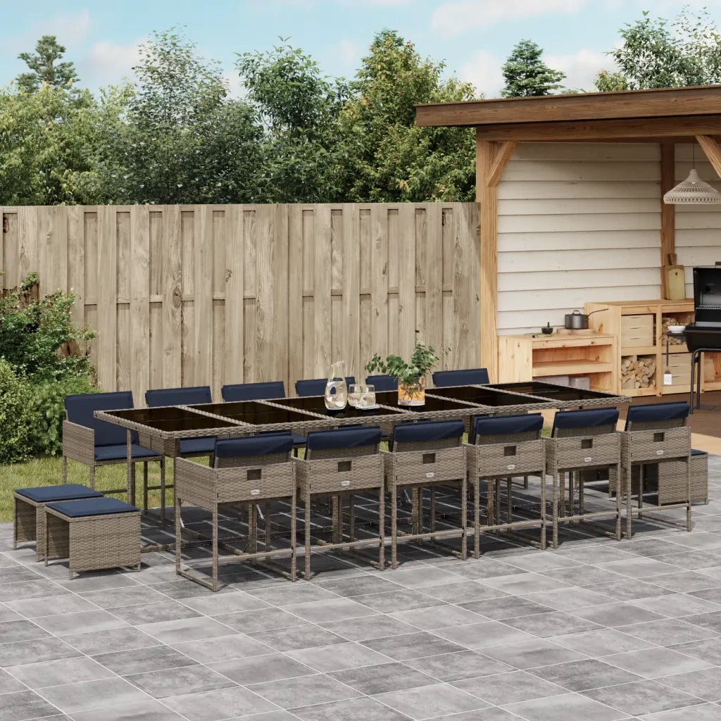 Set da pranzo da giardino da 17 pz con Cuscini in Polyrattan Grigio 3278136