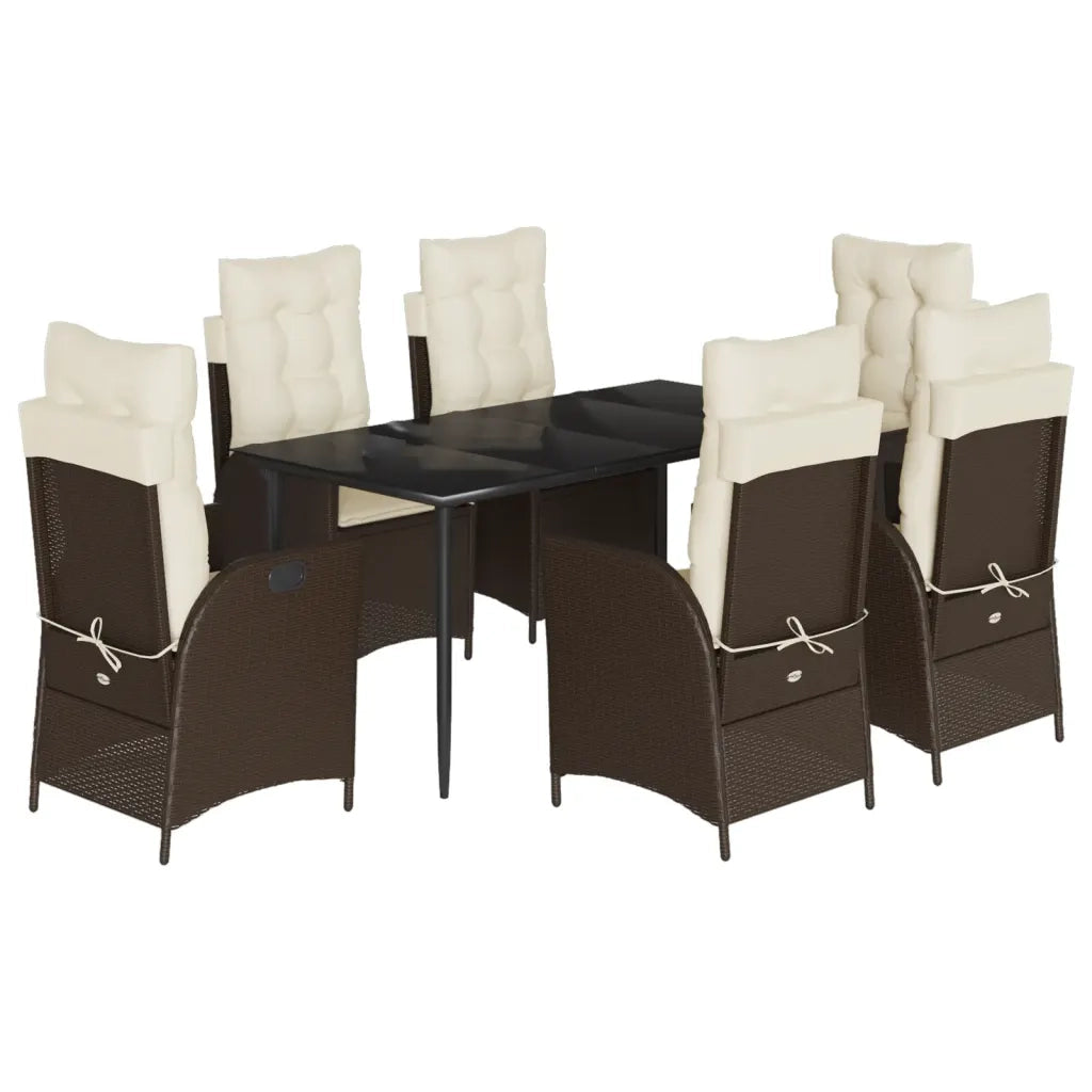 Set da Pranzo da Giardino 7pz con Cuscini in Polyrattan Marrone