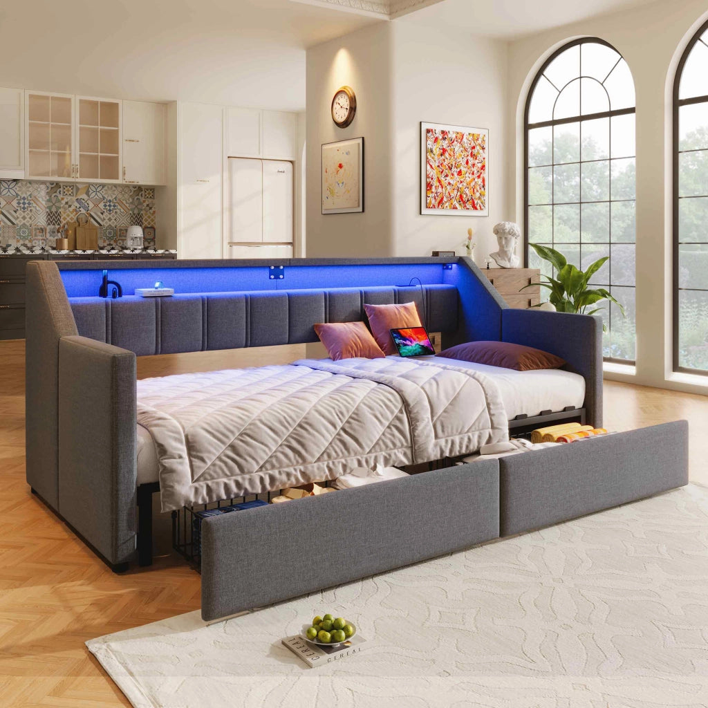 Letto giorno funzionale in lino 90x200 cm