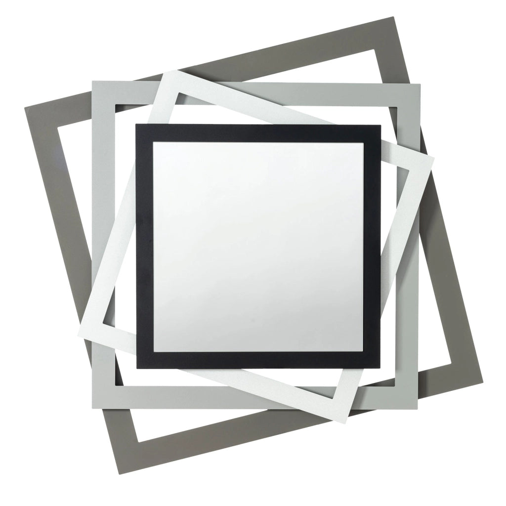 Specchio da parete moderno Rubik Fango e alluminio e bianco marmo e nero
