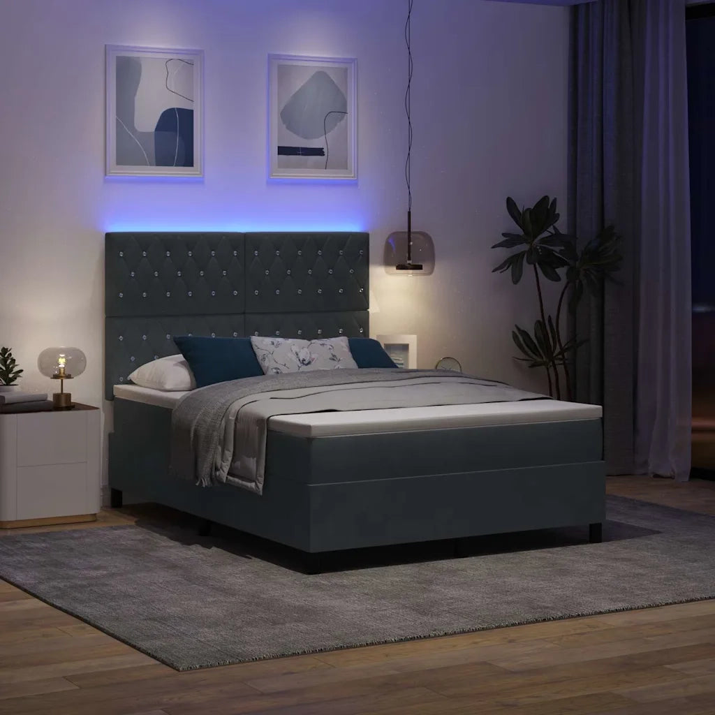 Letto a Sorgente LED Grigio scuro 160 x 200 cm Velluto 3343257