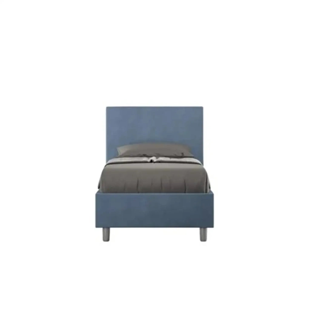 Letto singolo contenitore imbottito 80x210 microfibra blu Adele