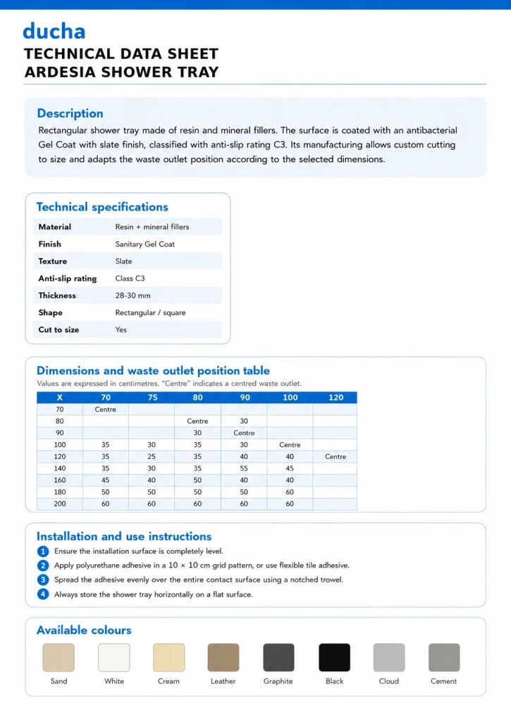 Piatto doccia ARDESIA 70x170 cm Nuvola griglia Nuvola