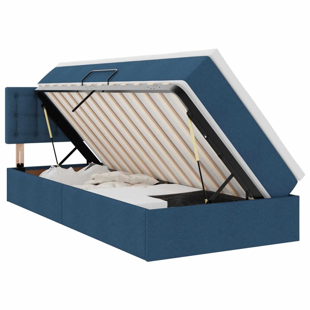 Letto con contenitore e materasso con testiera Blu 100 x 200 cm