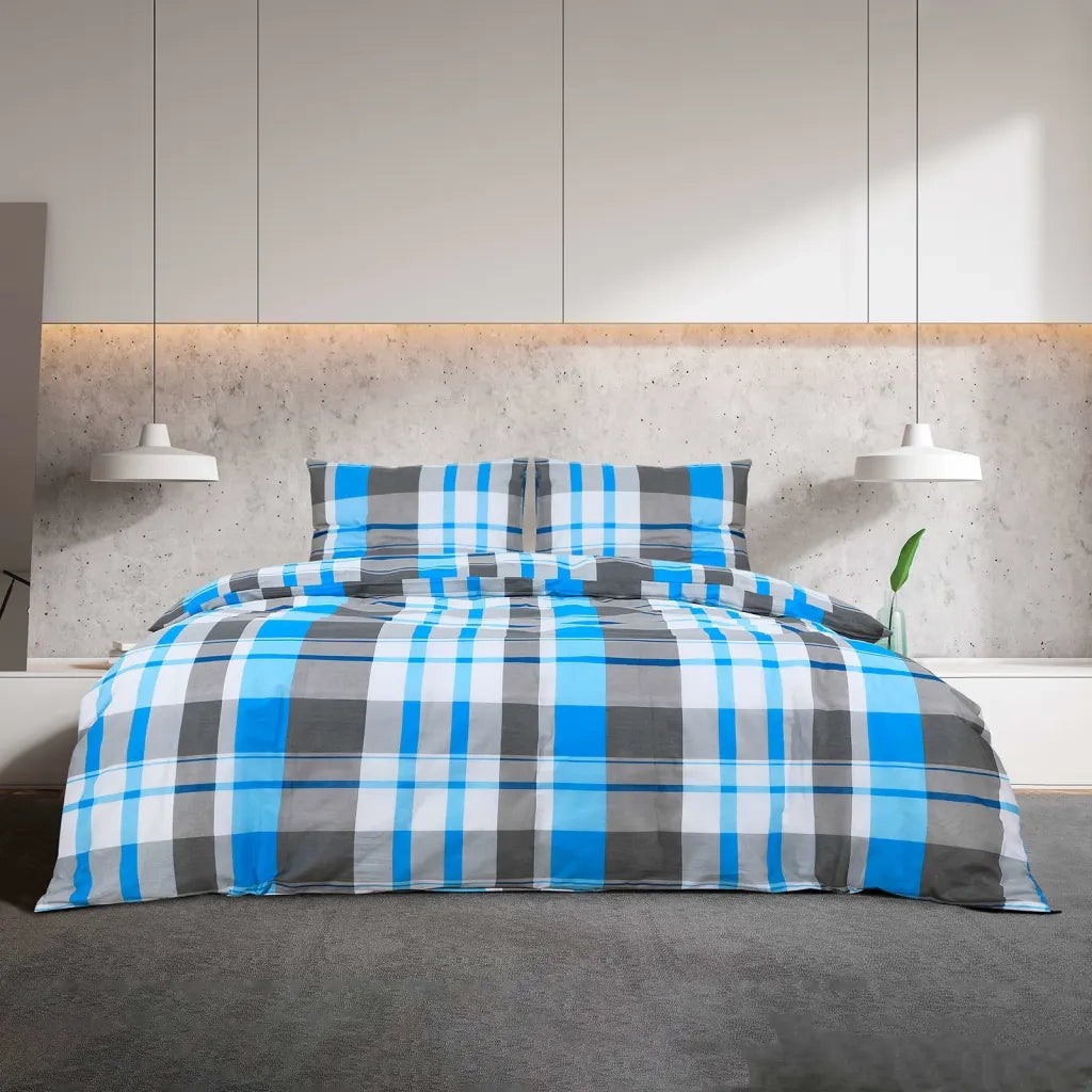 Set Copripiumino Blu e Grigio 140x200 cm in Cotone 136062