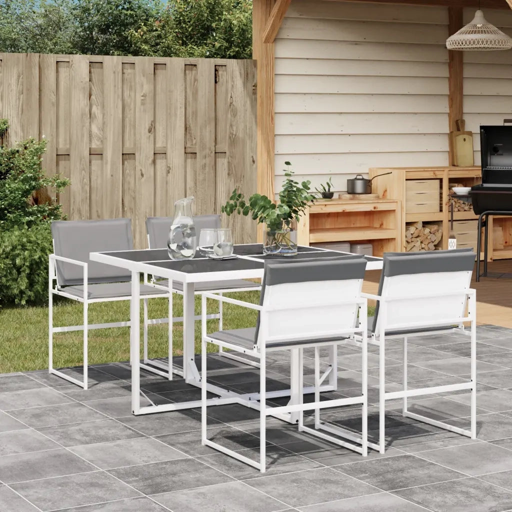 Set da Pranzo da Giardino 5 pz con Cuscini Bianco in Textilene 3295088