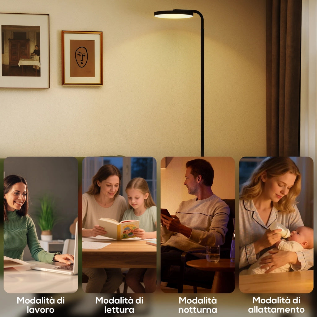 Lampada da Terra LED Regolabile ¨C Xylo ¨C 3000K-6500K Testa Girevole 350¡ã Telecomando Magnetico Nero