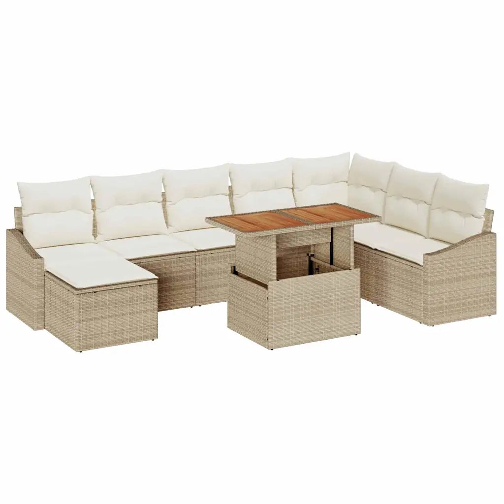 Set Divano da Giardino 9 pcs Beige Poly Rattan