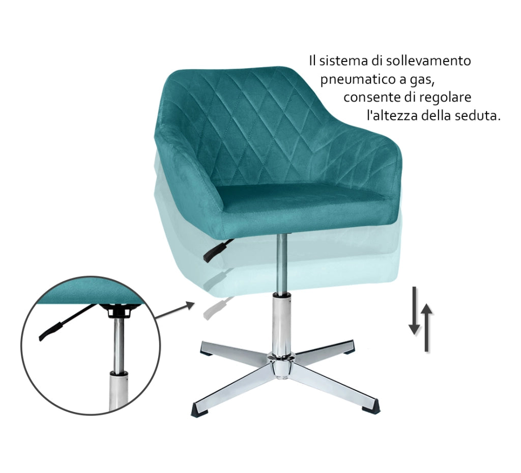 Poltrona ufficio regolabile in altezza in velluto verde petrolio - Louise - PL26LOPM