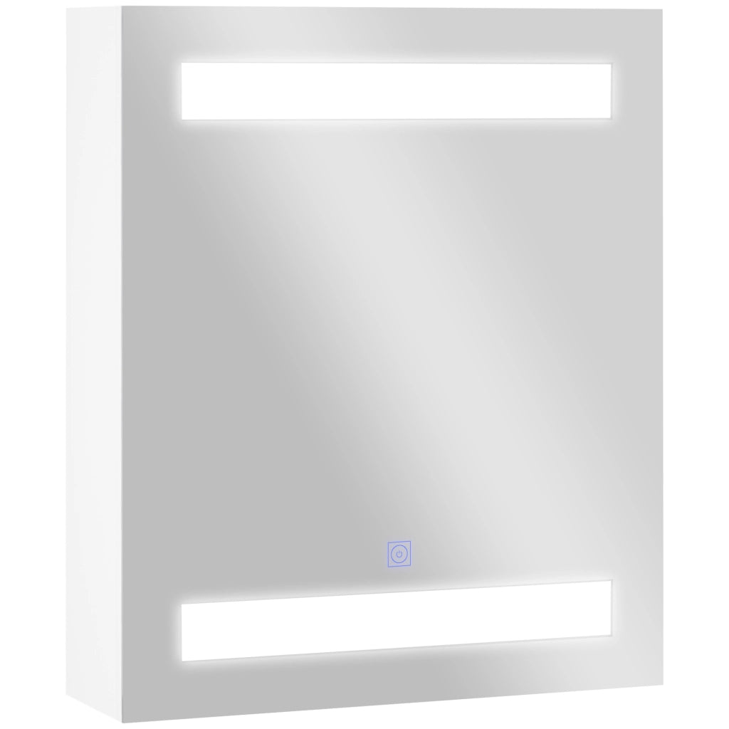 Pensile da Bagno con Specchio e LED ¨C Xylo ¨C 1 Anta, 2 Ripiani, MDF Bianco 60x50x15cm