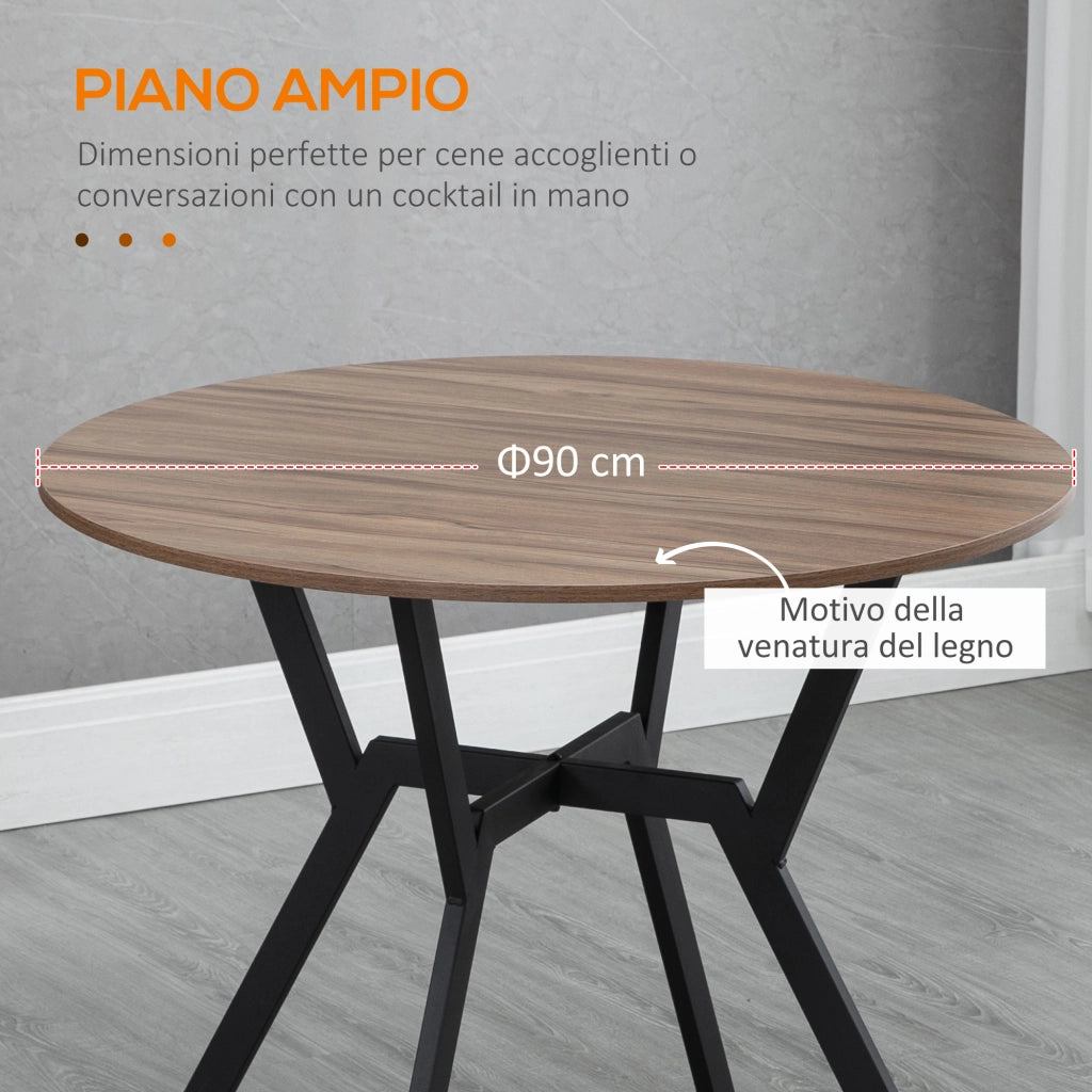 Tavolo da Pranzo Rotondo ¨C zephmum ¨C Legno e Acciaio Nero e Marrone ?90x76 cm