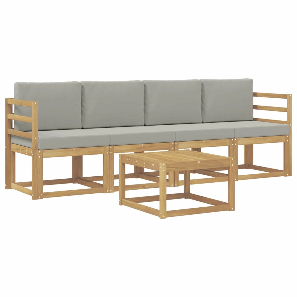 Set di divani da esterno 5 pz Bianco e Grigio Chiaro Poliestere 3387195