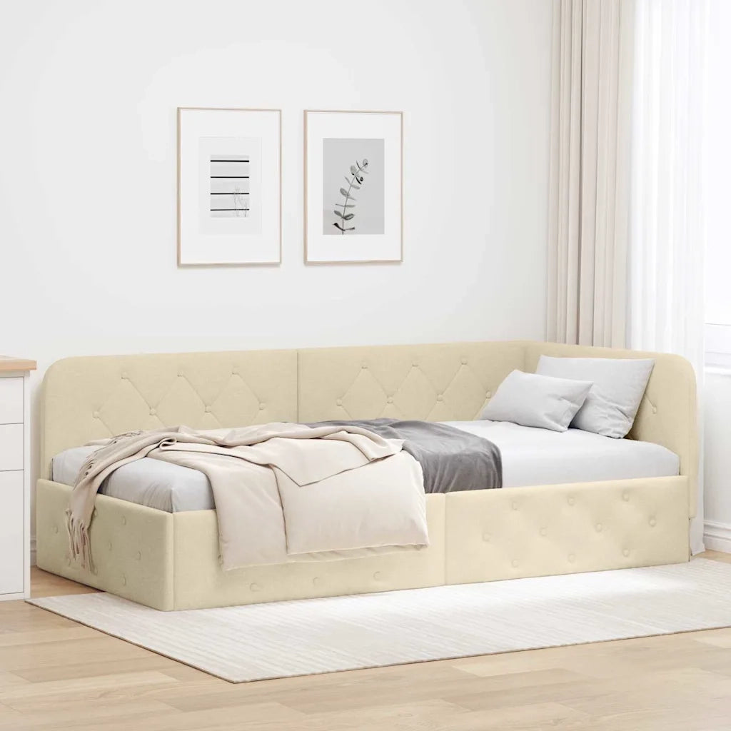Cornice del letto ad angolo Crema 90 x 200 cm Tessuto 42016501