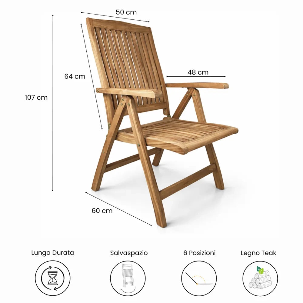 Sedia Pieghevole con Braccioli in Teak - Bali