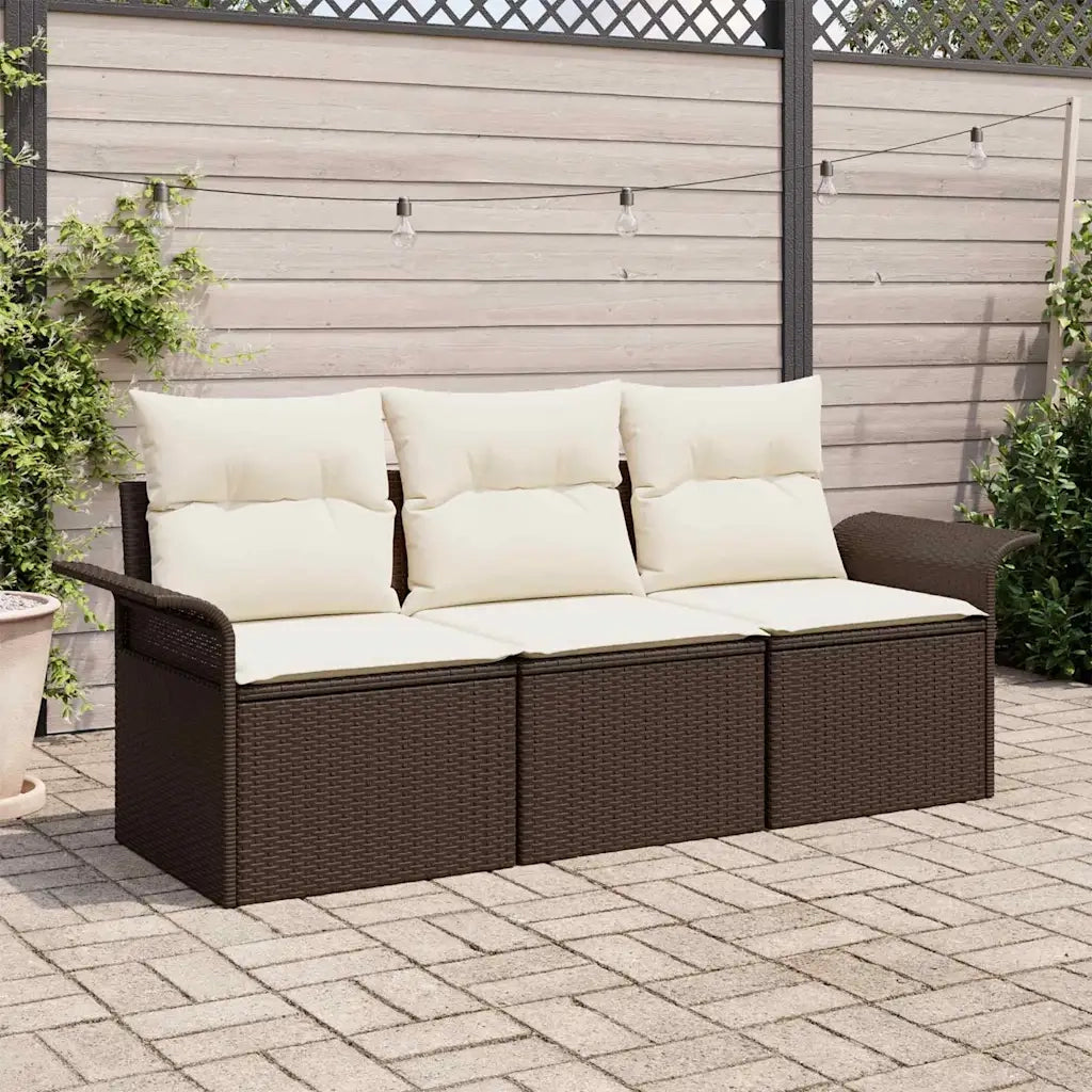Set di divani con cuscino 3 pcs Marrone e Crema polyrattan