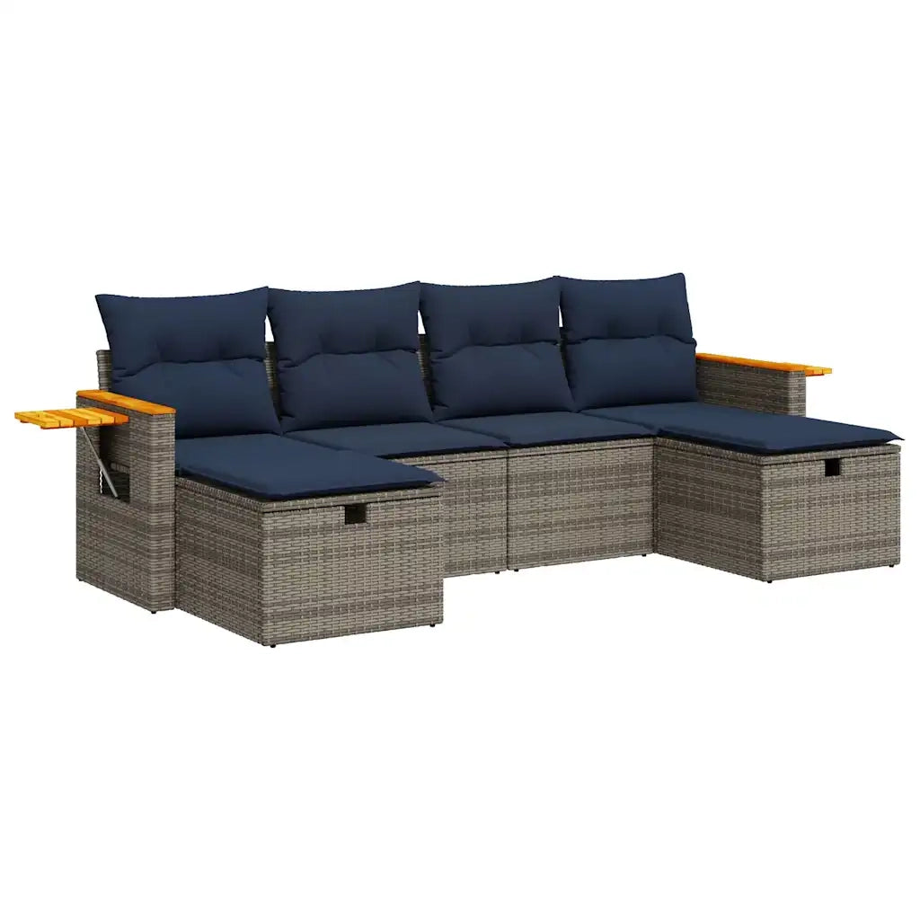 Set Divano da Giardino 6 pz con Cuscini Grigio in Polyrattan 3326002