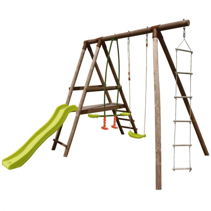 Area giochi in legno MAGNOLIA con scivolo, altalene, scala a corda