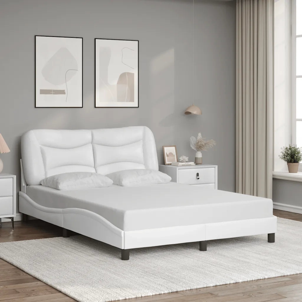 Letto matrimoniale | Letto per adulti | Giroletto senza Materasso Hvar Bianco 120x200 cm in Similpelle