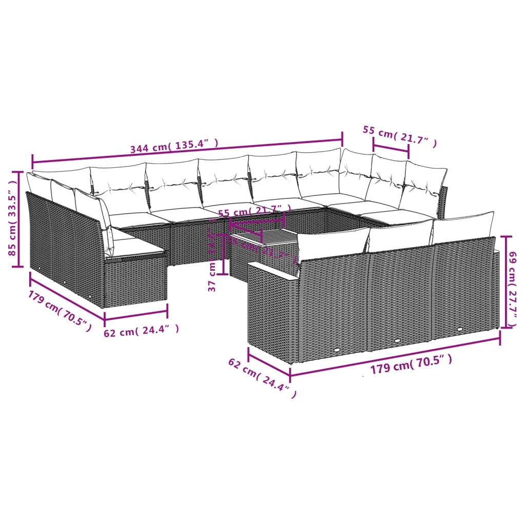 Set Divani da Giardino 14pz con Cuscini in Polyrattan Nero 3258863