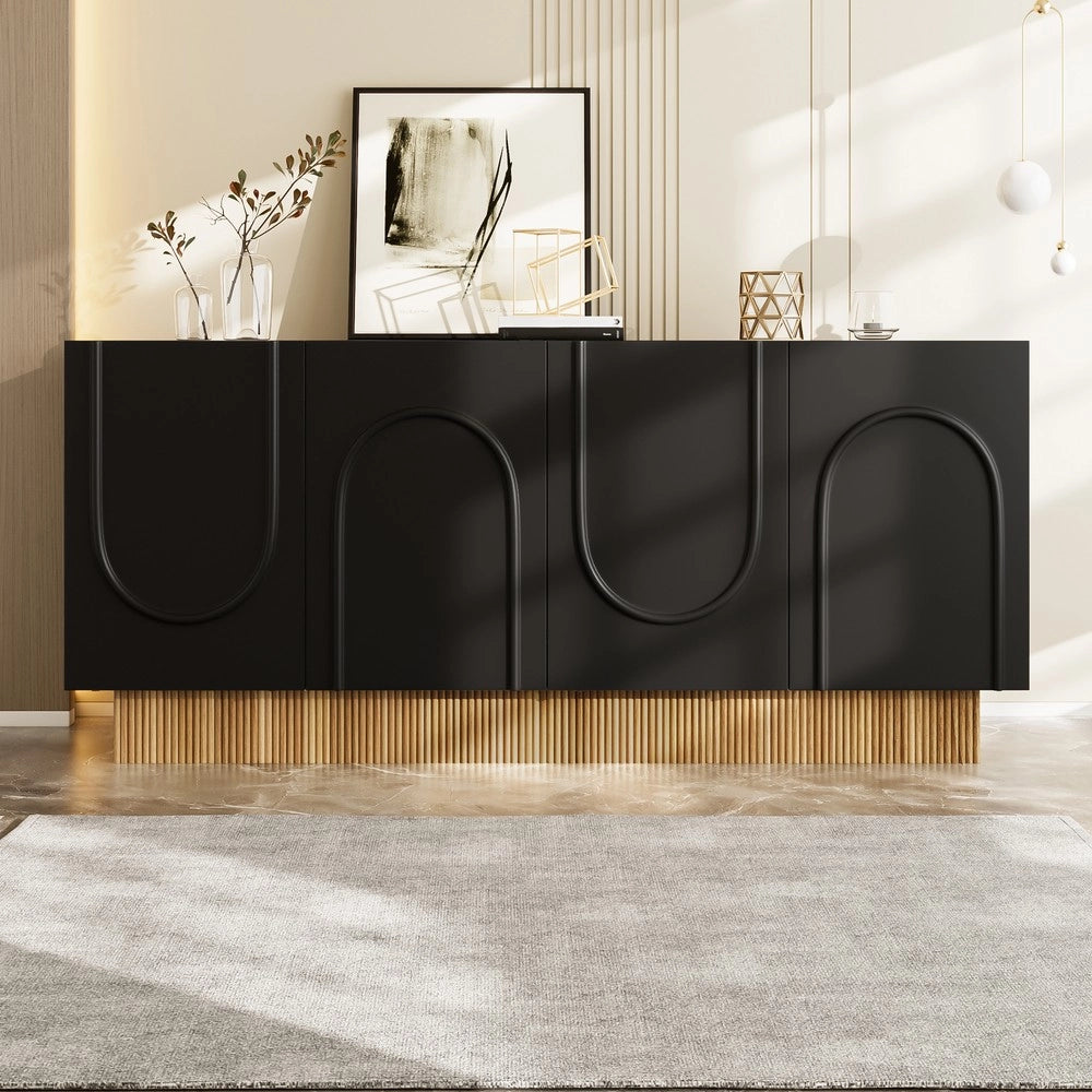 Credenza Moderna 4 Ante ¨C MINIMAL ¨C Bianco/Legno, 160x75x38
